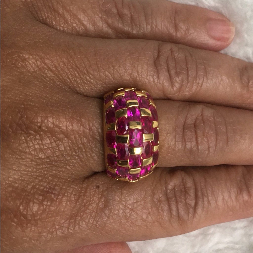 925 Silver Gold Plated Pink Ruby Ring